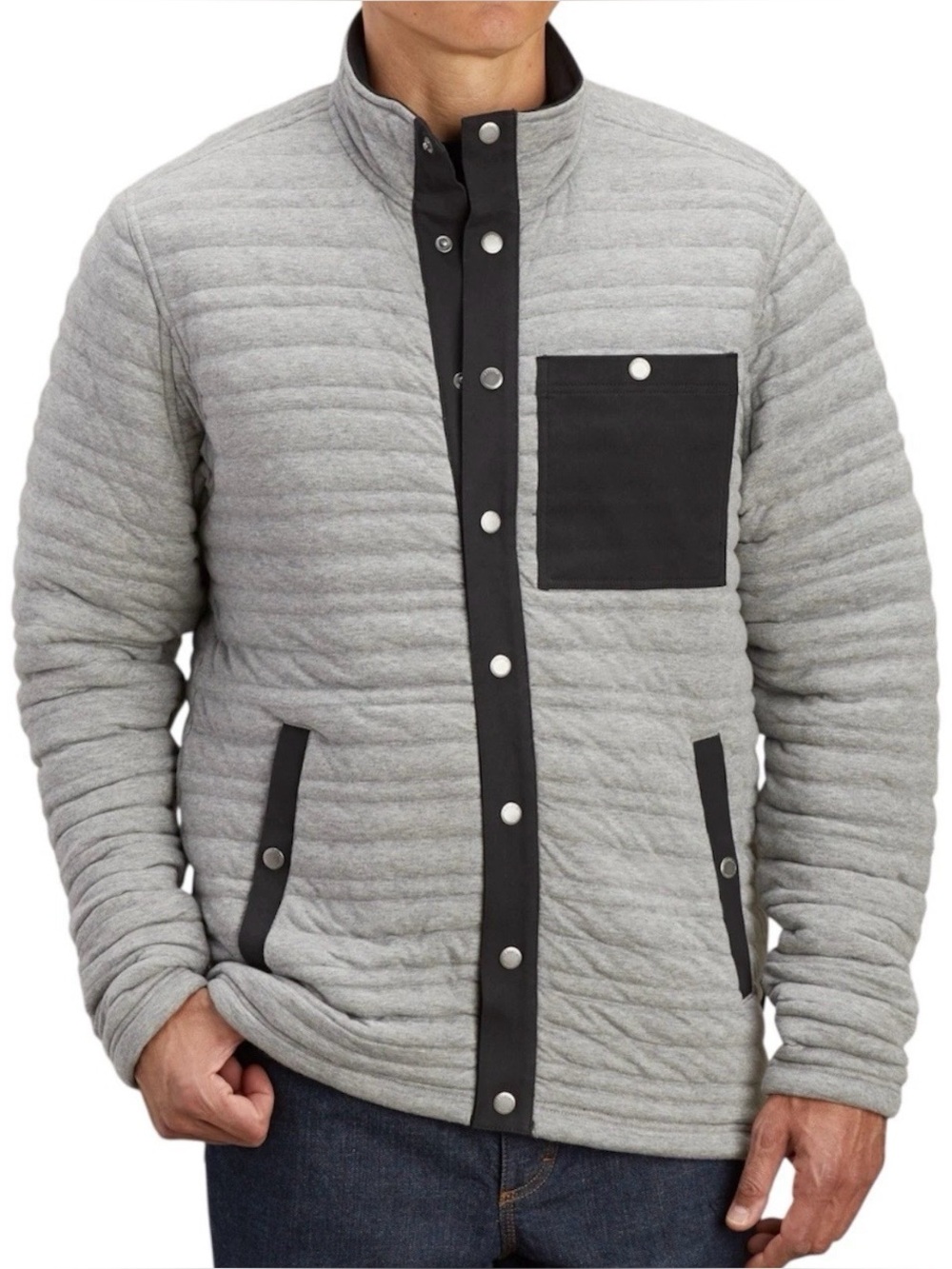 Duluth Trading Flintlock Men Full Snap Mock Neck Quilted Jacket Gray 2XL Outdoor